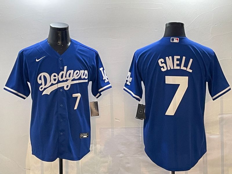 Men Los Angeles Dodgers 7 Snell Blue Game 2024 Nike MLB Jersey style 01151